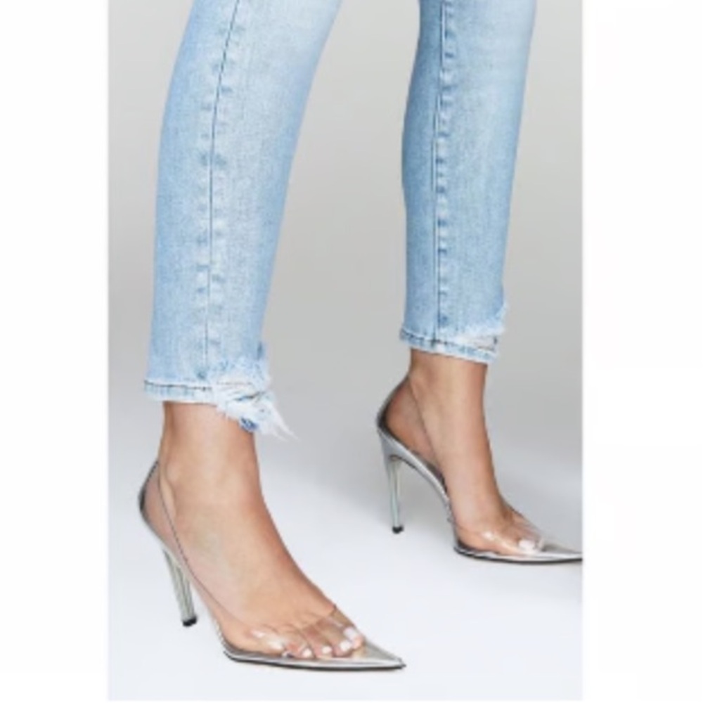 Good American Women's CINDER-F*CKING-RELLA Clear Stiletto Pumps Size 10